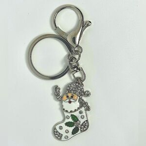 BAG CHARM Silver Tone Holiday Santa in Stocking